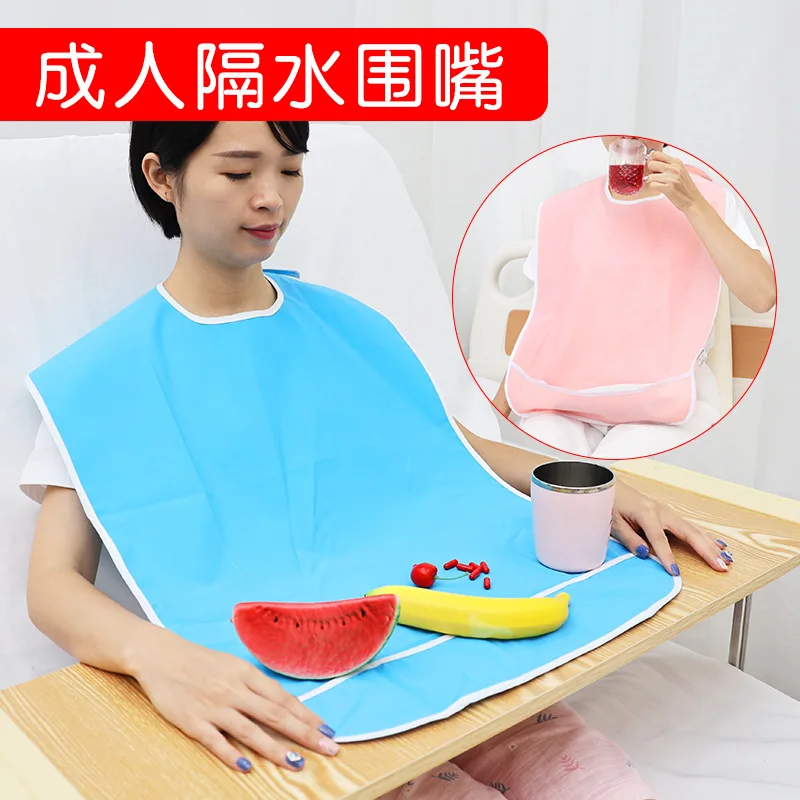 2 Pieces Elderly Eating Bib PVC Water And Oil Barrier Washable Scrubbed With Side-Adhesive Adult Apron With Meal Pocket