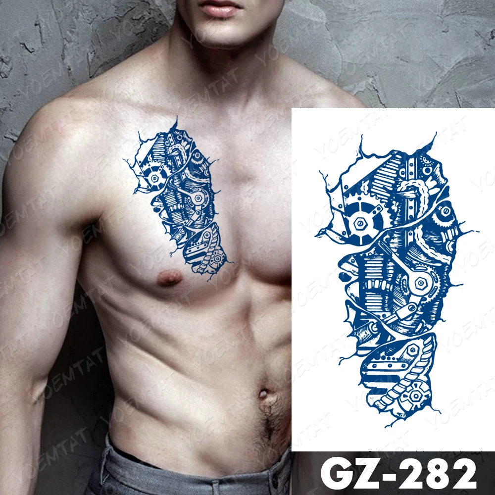 Juice Lasting Ink Tattoos Body Art Waterproof Temporary Tattoo Sticker Mechanical Bionic Tatoo Arm Fake Robot Totem Tatto