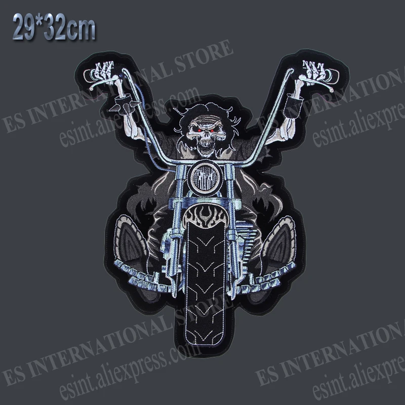 12.5 inches large Embroidery Patches Locomotive skeleton for Jacket Back Vest Motorcycle Biker Iron on Skull Ghost Rider needwor