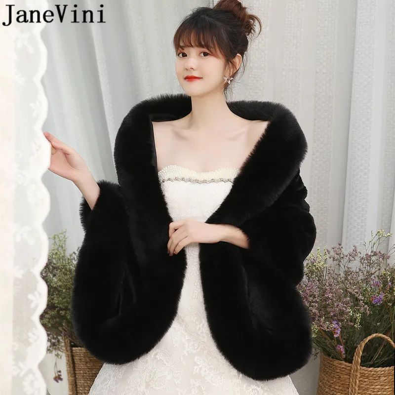 JaneVini Plus Size 165*55 cm Women Fur Jacket Cape Shawl Winter Stole Wedding Bolero Bridal Wraps Faux Fur White Red Cape Rouge