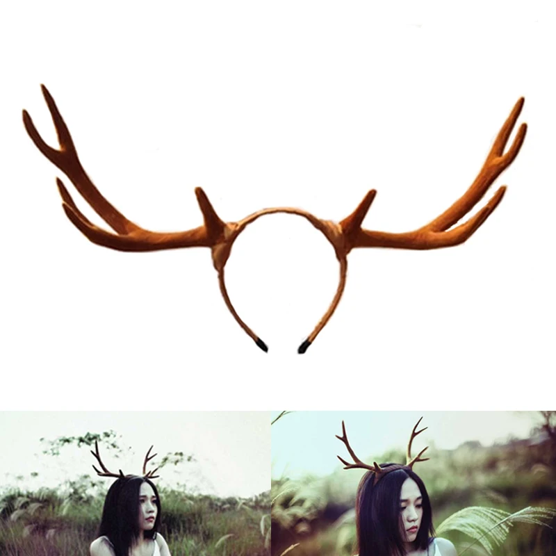 Halloween Brown Deer Horns Hair Bands Cosplay Accessories Goth Vintage Hair Hoop Costumes Prop Masquerade Party