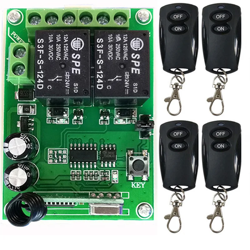 

DC12V 24V 2CH 2CH Пульт дистанционного управления Выключатель света Релейный выход Модуль радиоприемника и черный передача гаражных ворот Электрическая дверь