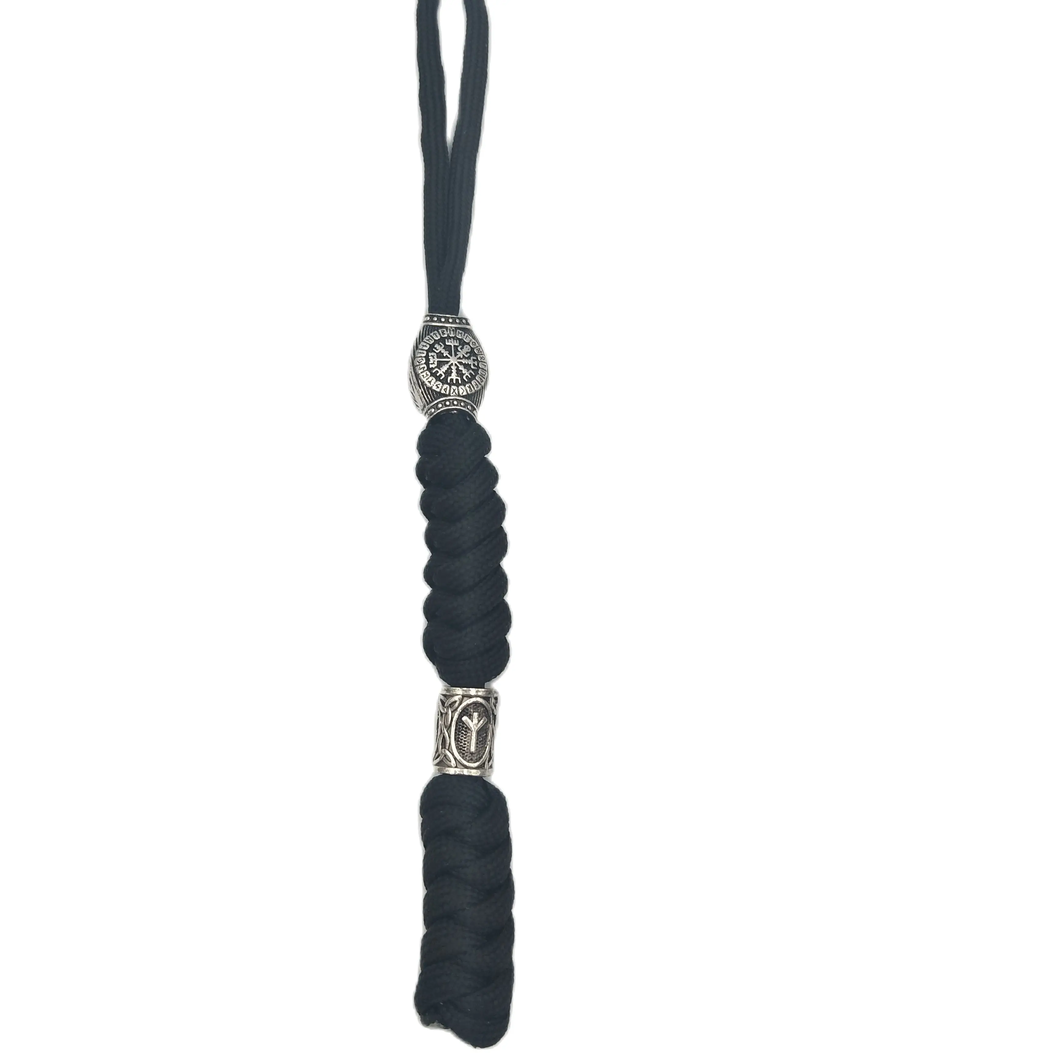 Viking Keychain Compass Rune Beads Thor\'s Hammer and Scandinavian Rune Bead EDC Accessories Paracord Keychain for Men and Women