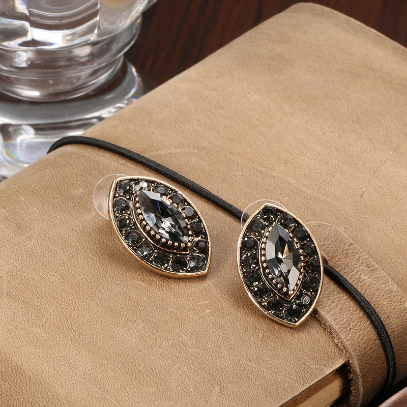 Kinel 2020 New Boho Gray Crystal Flower Big Stud Earrings For Women Antique Gold Vintage Wedding Fashion Turkish Jewelry