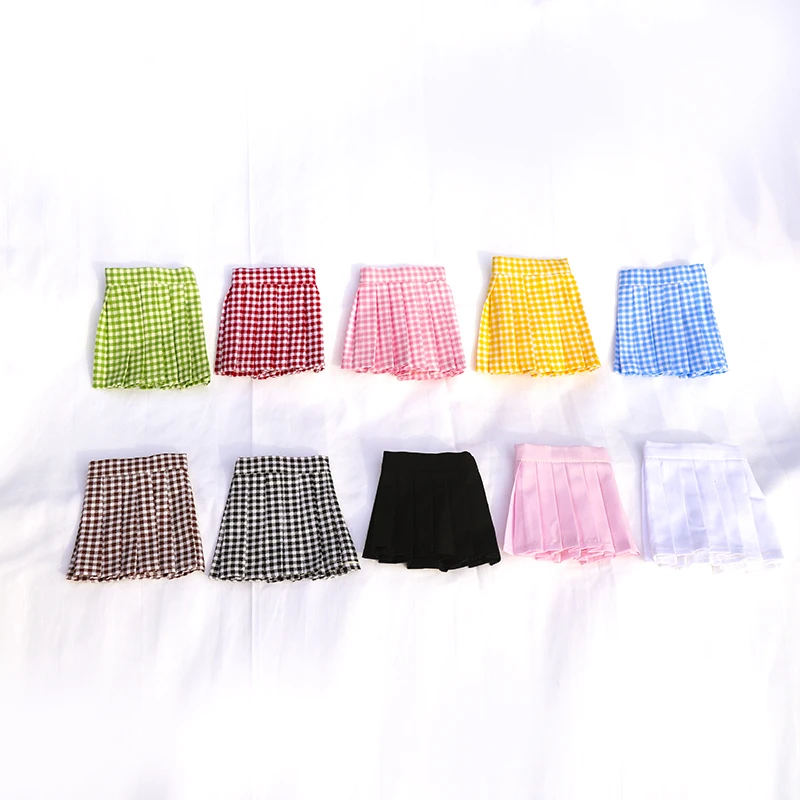 BJD Doll clothes suitable for 1/3 1/4 16 Size fashion checked uniform Pleated Skirt Color Skirt Doll Accessories