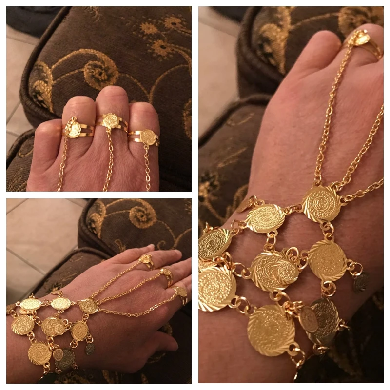 Wholesale Gold Color Coin Bracelet Bangles in chain link Rings For Women Dress Bracelet Hot Sale Arab Middle East Bracelet
