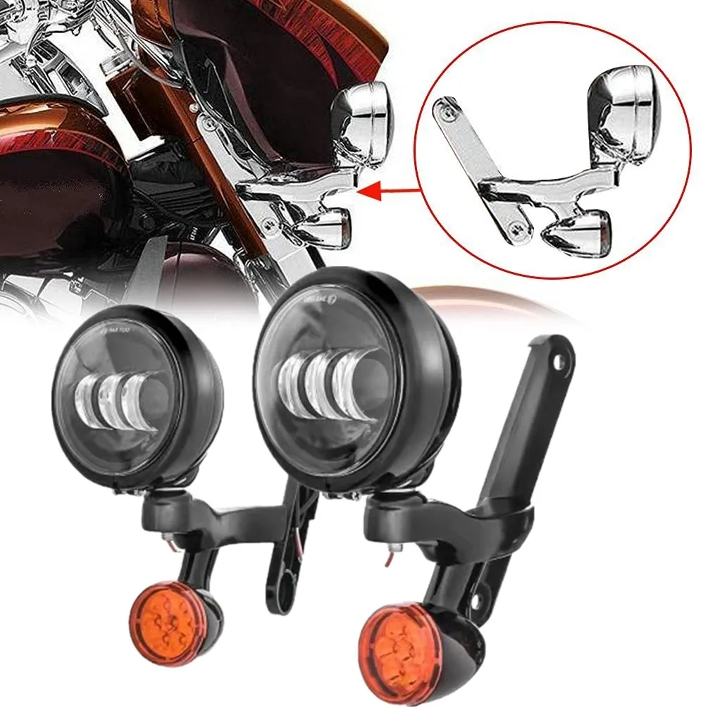 

Motorcycle 4.5" LED Auxiliary Lights Fog Passing Lamp Bracket Holder Amber Turn Signal Lights For Road King Electra Glide FLHXXX
