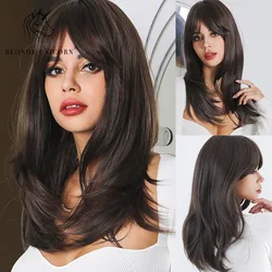 Blonde Unicorn Synthetic Medium Long Straight Brown Wig For Women Cosplay Daily Party Wigs Heat Resistant False Hair