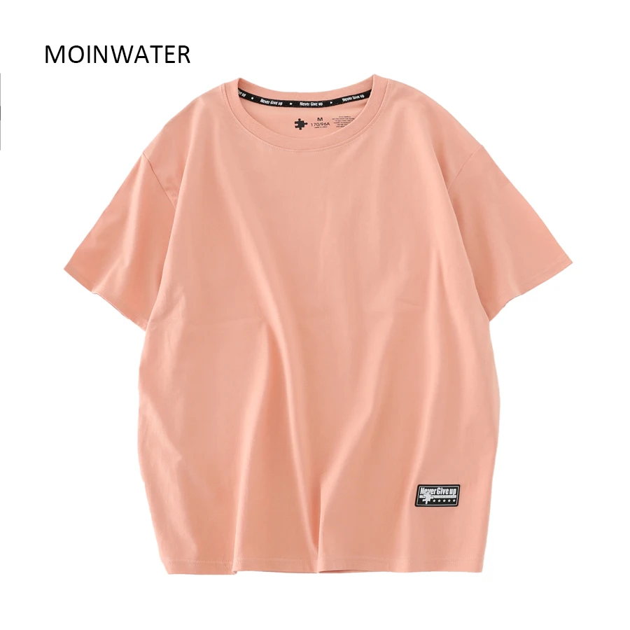 MOINWATER New Women Light Green Cotton T shirts for Summer Famle Simple Casual White Tees Lady Fashion Streetwear Tops MT22069