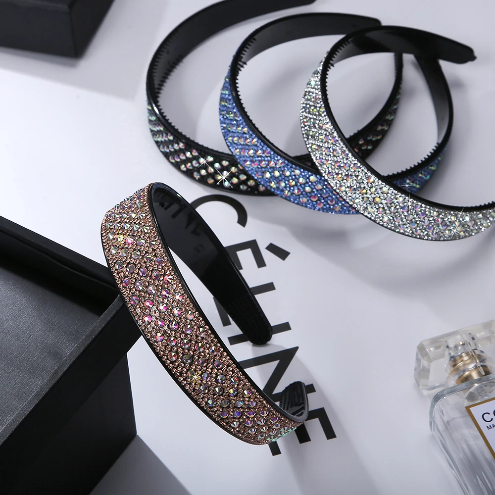 Shiny Full Rhinestone Headbands Luxury Crystal Designer Hairbands Non-slip Bezel Hoop Bands Korean Hair Accessories For Women