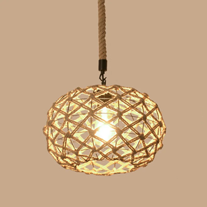 Nordic Living Room Dining Room Chandelier Hemp Rope Light Round Personality Bar Cafe Lighting Retro Creative DropLight