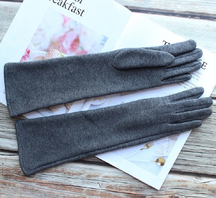 Guantes largos de algodón con pantalla táctil para mujer, manoplas cálidas de dedo completo de manga larga para otoño e invierno, 28/38/48cm