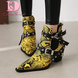 DoraTasia Plus Size 34-50 Female Chunky High Heels Ankle Boots Pointed Toe Buckle Boots Women Autumn Mixed Colors Woman shoes