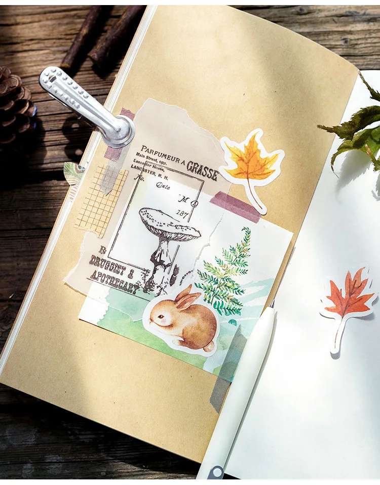46 Pcs Autumn Forest Party DIY Adhesive Stickers Pack Decorative Album Diary Stick Labels Stationery for Creative Crafting