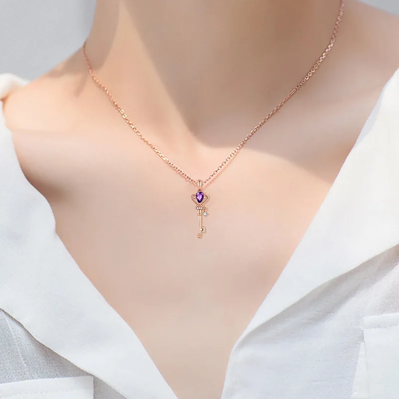 Cute Key Pendant Necklaces For Women Romantic Castles Crystal Kawaii Lolita Necklace Birthday Gift to Female Jewelry N016