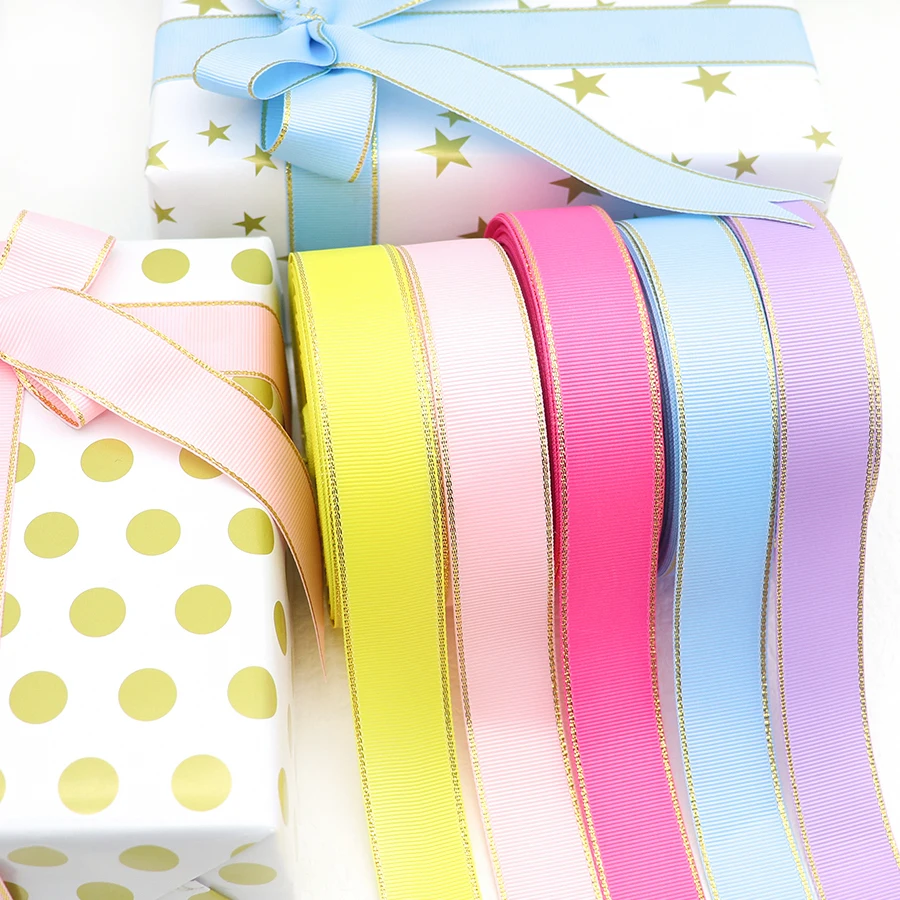10 Yards 10MM/25MM/38MM Glitzer-Grosgrainband mit Goldrand für Haarschleifen/Geschenkverpackungen, DIY-Weihnachtsdekorationsmaterial Y19042101 – Detail 6