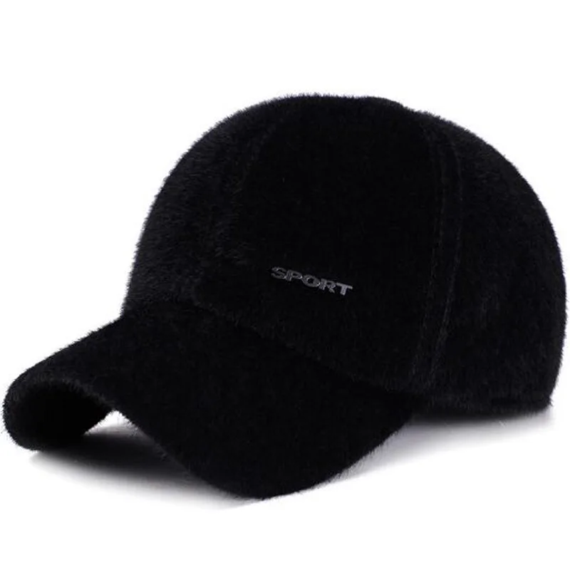 XEONGKVI New Imitation Artificial Mink Hair Baseball Cap Autumn Winter Brand Snapback Old Man Ear Protection Cap