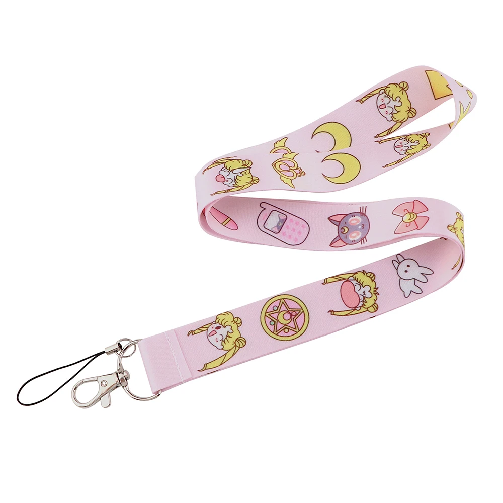 JF894 Anime Purple Cat Lanyards Cute Neck Strap Phone Buttons ID Card Lanyard Buttons DIY Hanging Rope Lanyards Gifts