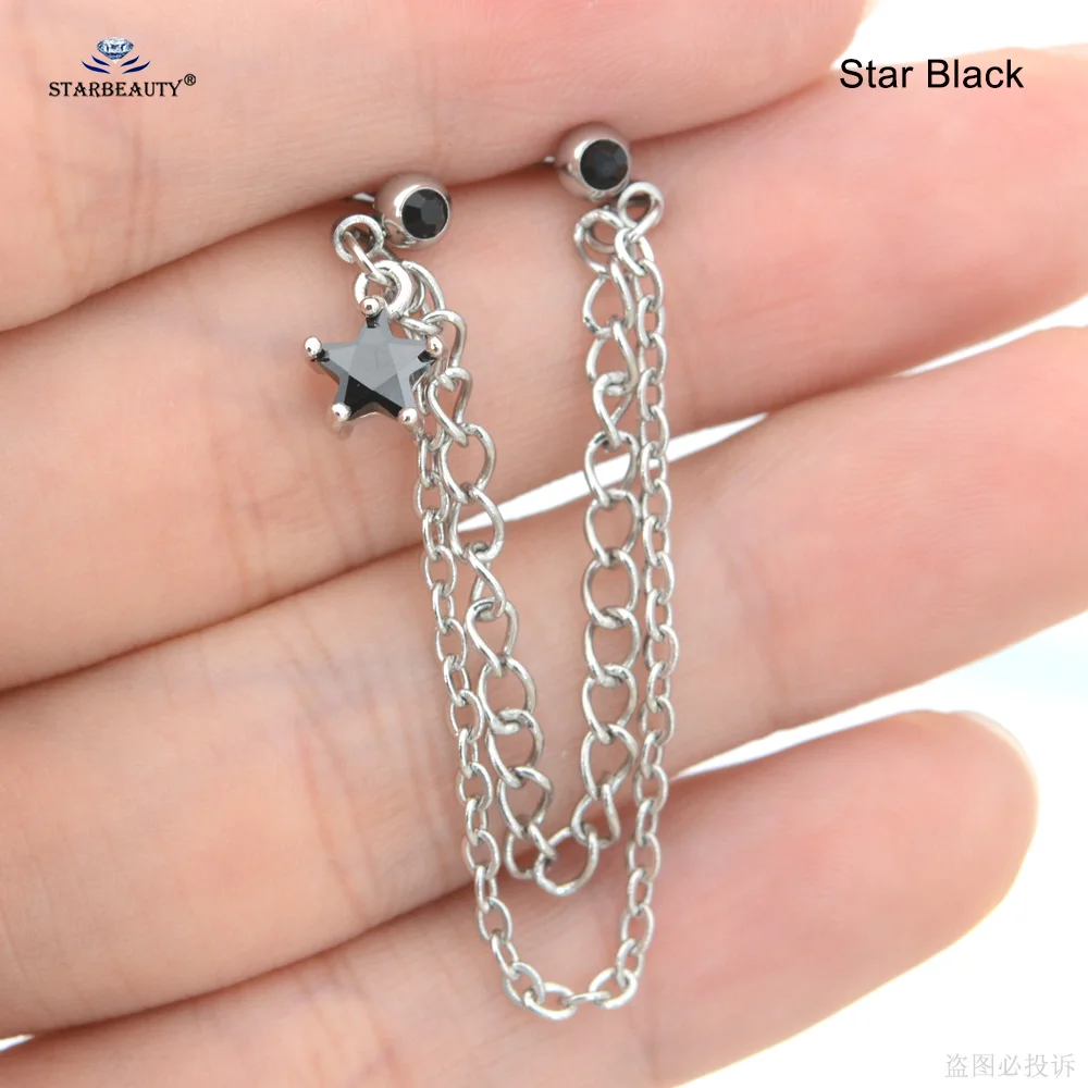 6mm Bright Bijoux Star Tragus Piercing Helix Piercing Cartilage Earrings Stainless Steel Tassel Earrings Nose Ring Ear Jewelry