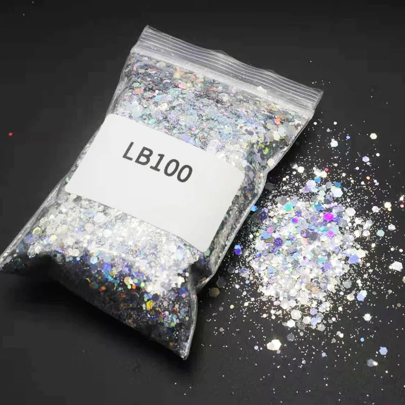 50g/bag Chunky Colors Bulk Glitter  Manicure Body/Eye  Colors Polyester Holographic Chunky Holographic Glitter Mix Nail sequins