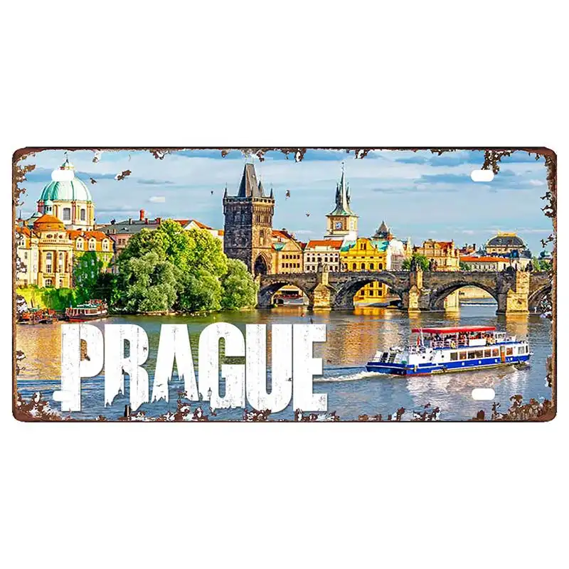 Prague Travel City Car Lisence Vintage Poster Souvenir Metal Sign Retro Plaque For Wall Shop Bar Home Decor 30X15CM  DC-0958A - Image 26