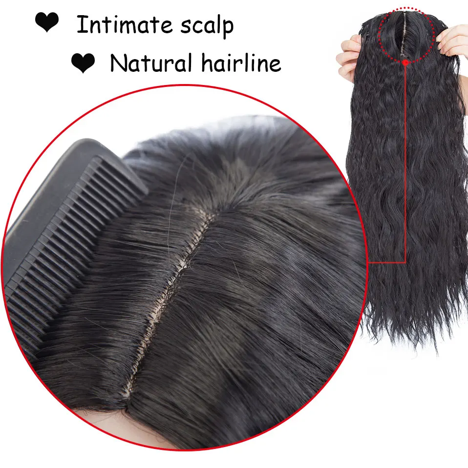 S-noilite Synthetic 20inch Water Wave Clip In Hair Piece Clip In One Piece Hair Black Brown Hairpiece For Women