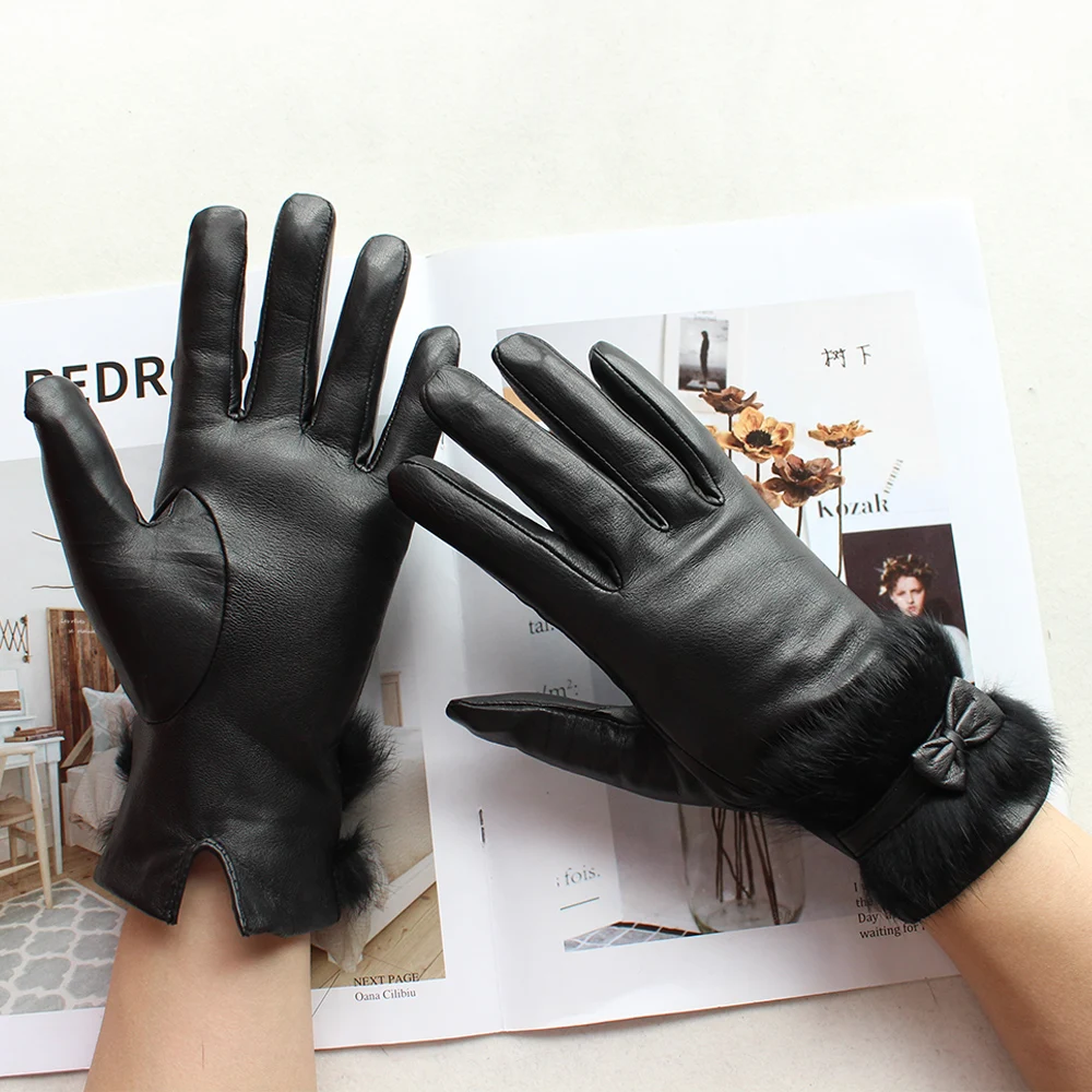 Bickmods New Women\'s High-Quality Leather Gloves Two Styles Black Short Imported Sheepskin Gloves Keep Warm In Winter