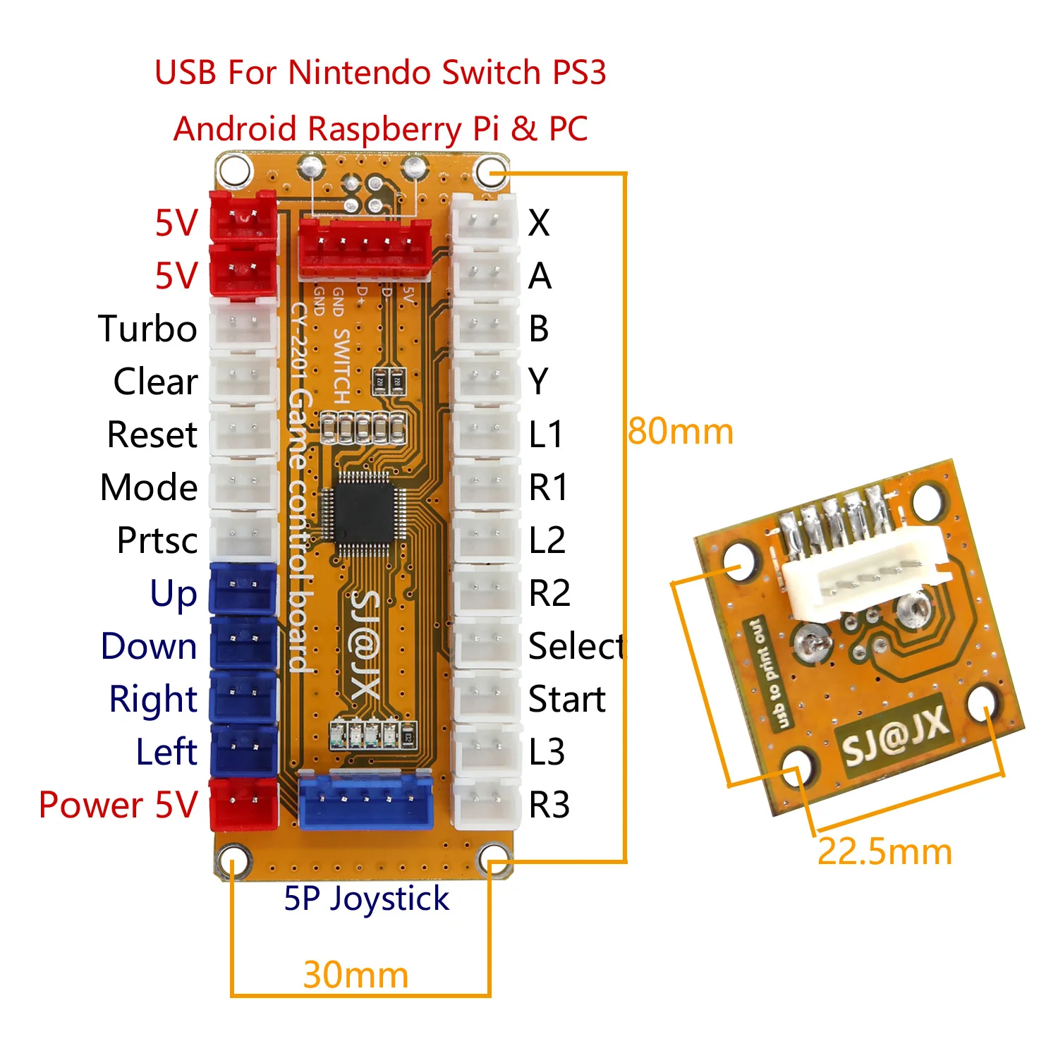 Codificador USB SJ @ JX para juegos de Arcade, mando para 2 jugadores, Joystick con botón LED, para Nintendo Switch, PC, PS3, Raspberry Pi 2201, Px2