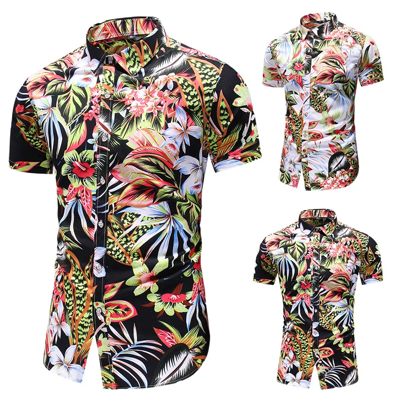 Men\'s Summer Shirt New Fashion Personality Printed Short Sleeve Shirts Casual Plus Size Beach Hawaiian Flower Shirt Party