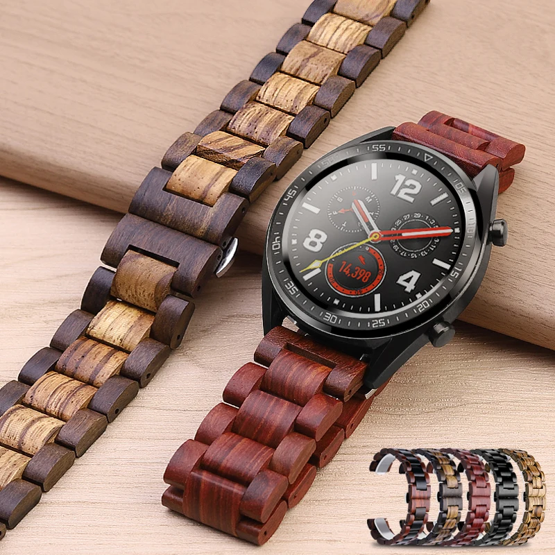 20/22mm For Xiaomi Huami Amazfit GTS Bip GTR 47mm Pace Stratos 2 3 Wooden Bracelet Watch Strap For Huawei GT For Samsung S3 46mm