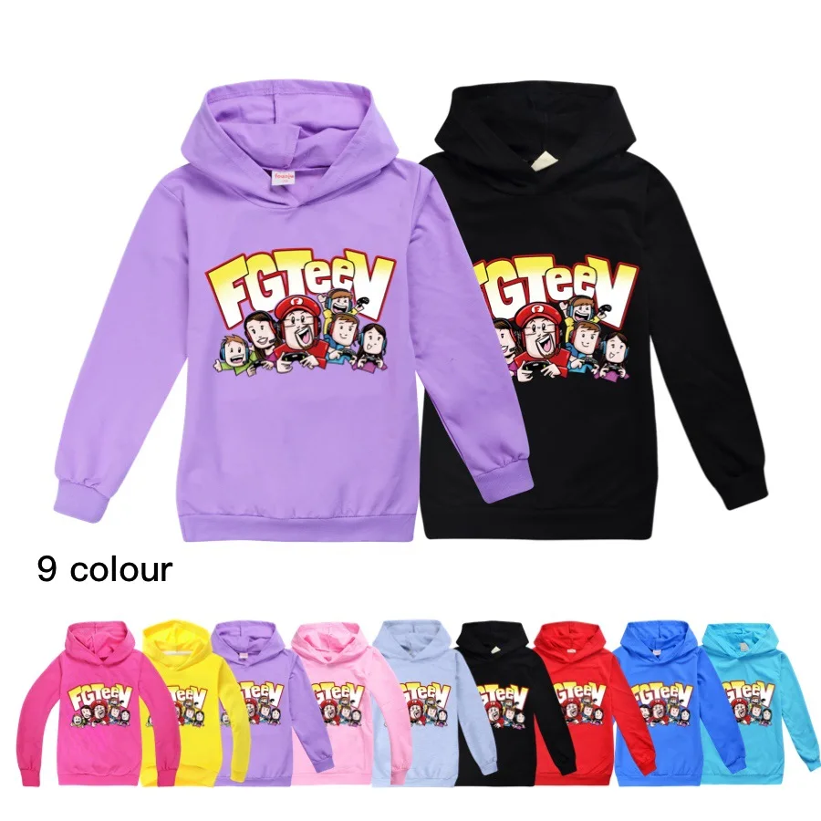 

unisex Clothes Kids FGTEEV Active Boys Hooded Cotton Girls Cartoon Full Spring Sportswear Chidren T Shirt Girls Clothing+sunhat