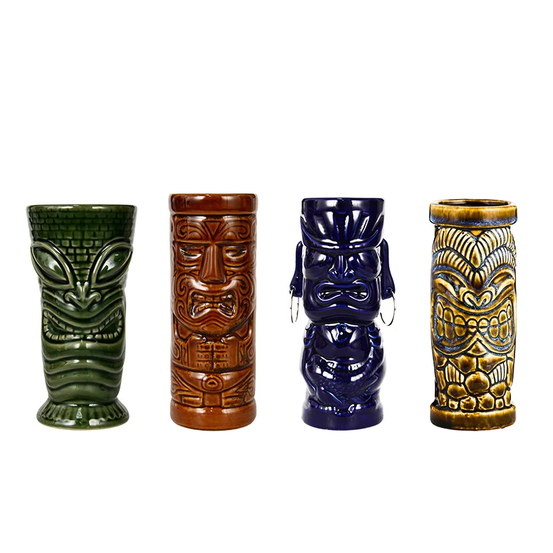 Aixiangru-Cocktail Glass,Ceramic Tiki Mug, Green, Brown, Aimal Blue, Maui, Mikey, Pirate,Raiders Bar Flask Glass