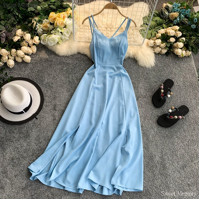 Robe de cocktail sexy pour femmes, tenue de plage, bleu, vert, jaune, violet, printemps été, D2149