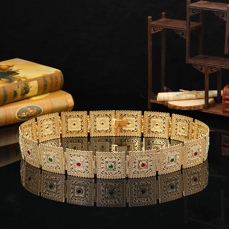 

Moroccan Style Adjusted Length Body Jewelry Square Crystal Metal Waist Chain Women's Wedding Ornament Belt