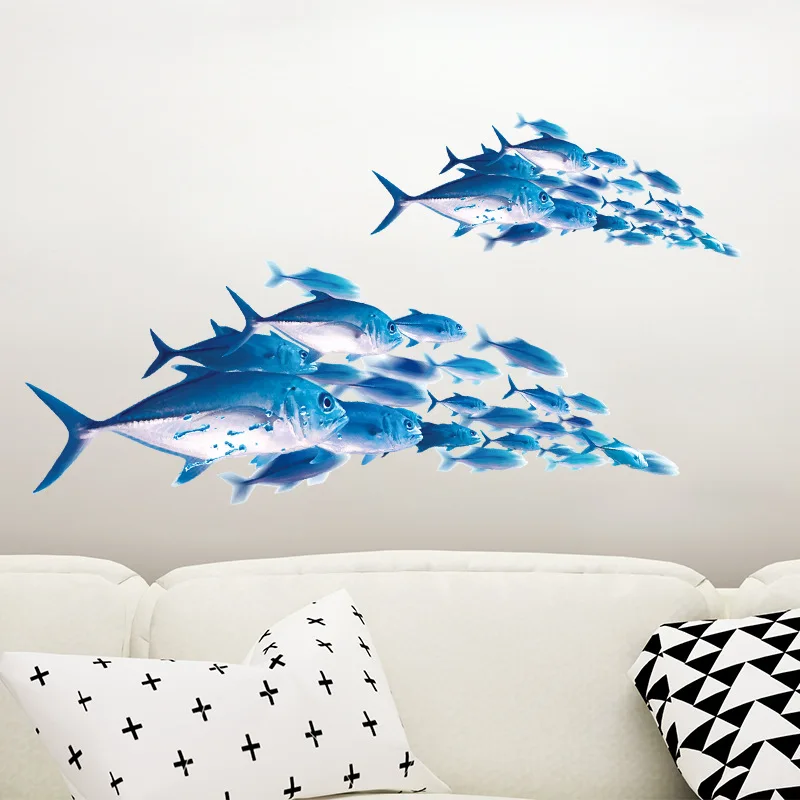 3D Fishes Wall Stickers Kids Children\'s Rooms Living Room Decoration Mural Home Art Decals Transparent Background Stickers