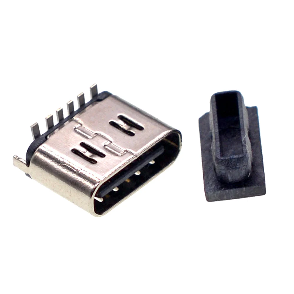 10pcs/Lot USB 6Pin Connector Micro USB Socket Type C 3.1 Female Placement DIP For Mobile Phone Charging Port Socket