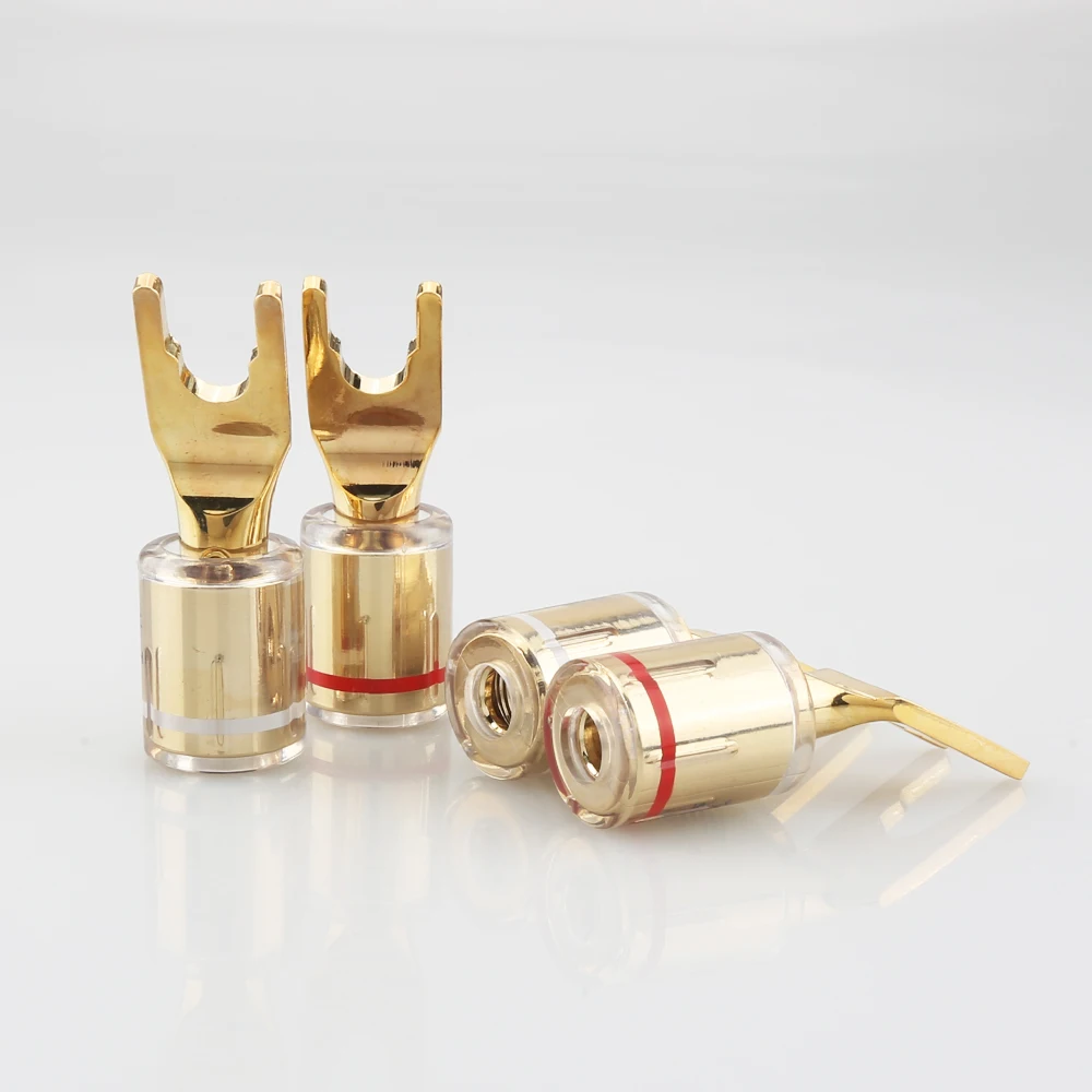 High Quality Gold plated Spade plug for speaker cable Screw Locking banana Connector HIFI Fork Plug