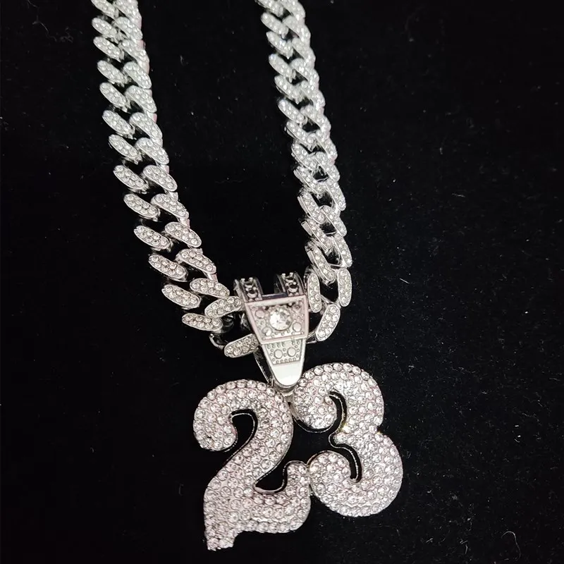 Men Women Hip Hop Number 23 Pendant Necklace With 13mm Crystal Cuban Chain HipHop Iced Out Bling Necklaces Fashion Charm Jewelry