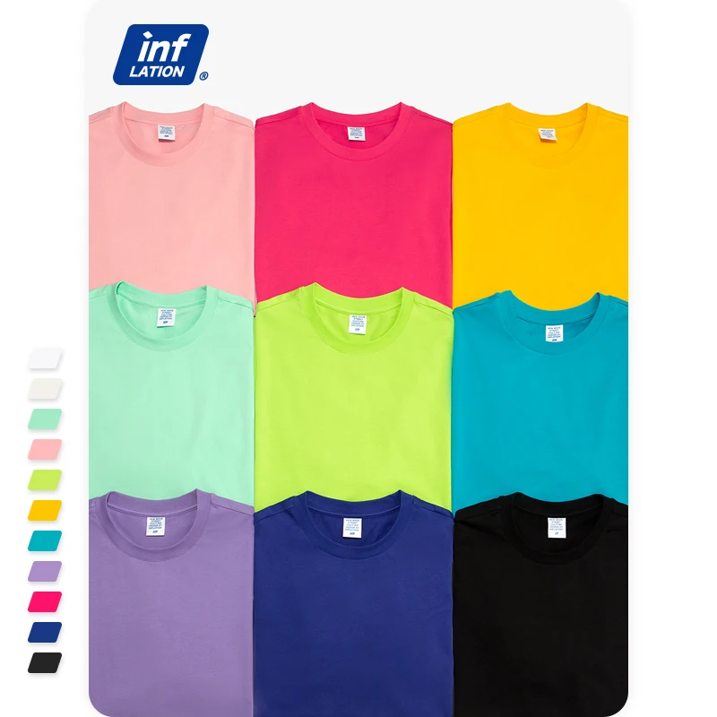 INFLATION 100% Cotton T-shirts Unisex Summer Candy Color Oversized Hip Hop Tees Men Streetwear Tee Shirts 1009S20