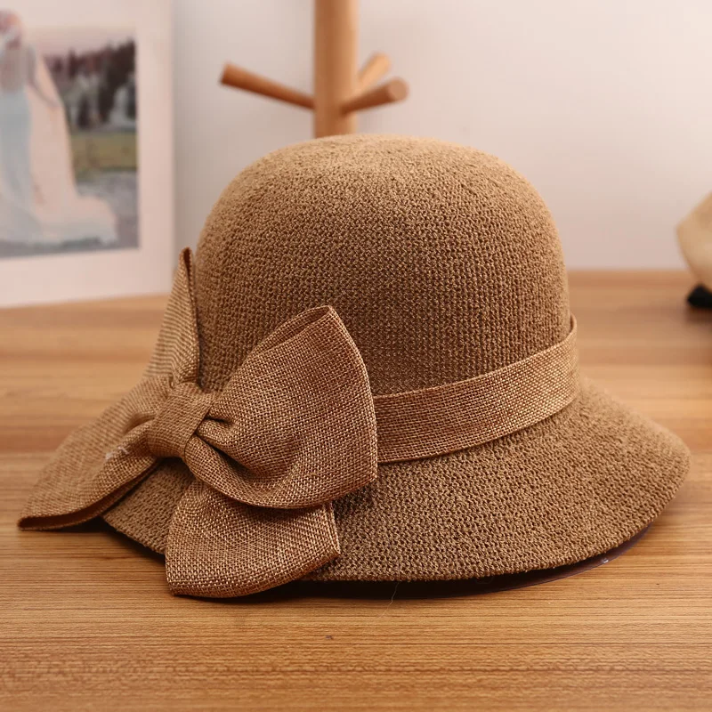 2021 fashion summer Women\'s bucket hat Straw made Bow hand-made straw hat foldable parent-child Panama hat children beach sun vi