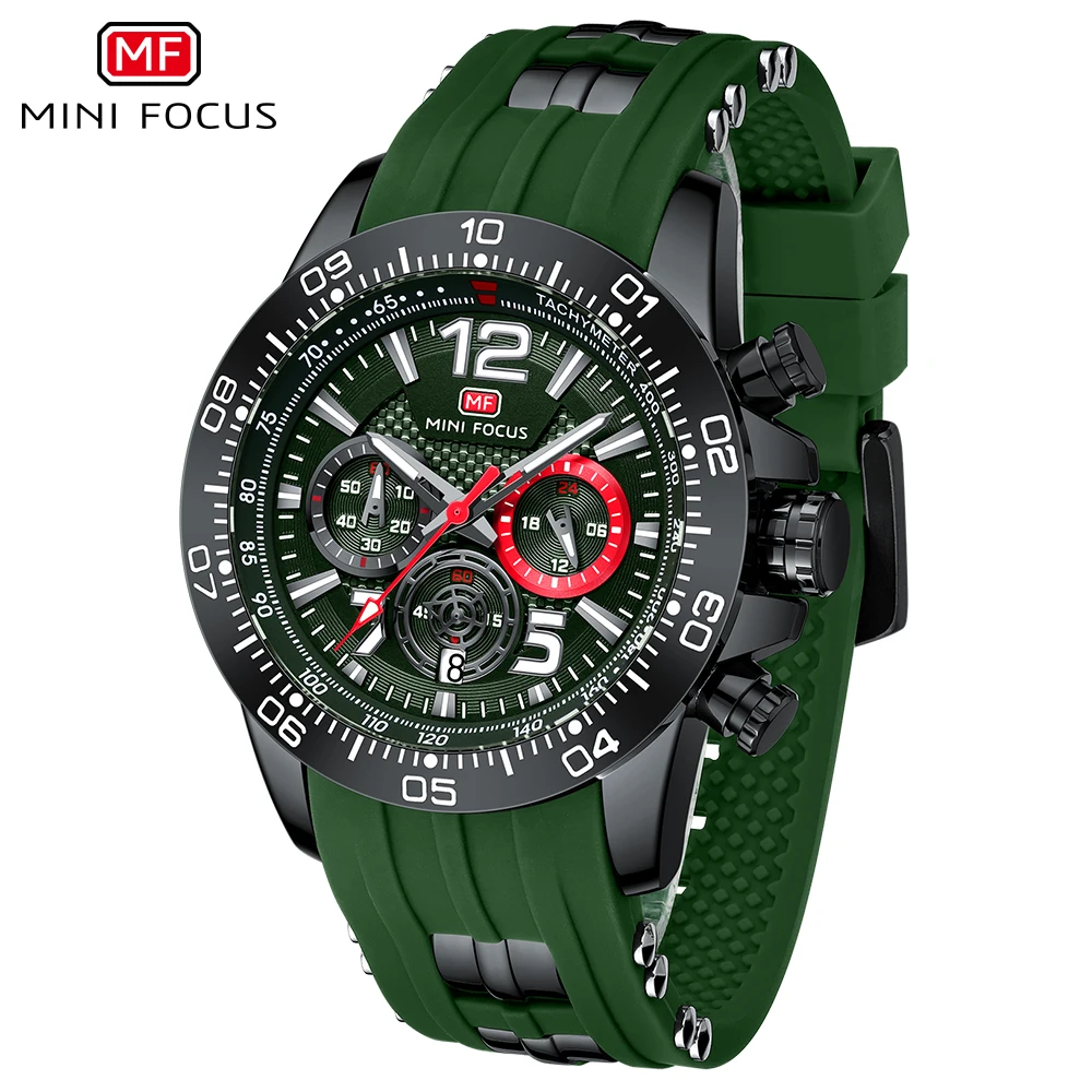 MINI FOCUS Sport Watches for Men Silicone Strap Waterproof Chronograph Quartz Wrist Watch часы мужские relogio masculino 0290