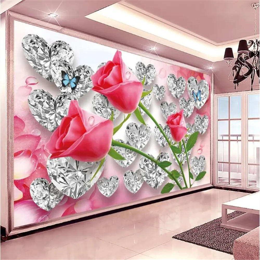 Milofi customized 3D photo wallpaper mural diamond rose love three-dimensional romantic TV home decoration background wall