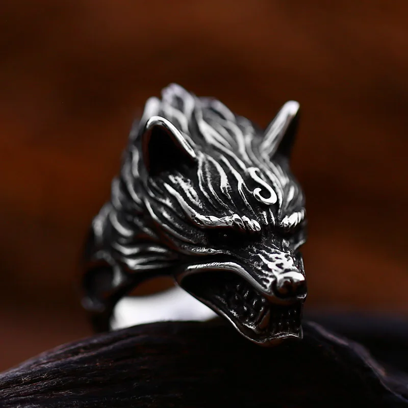 steel soldier Stainless Steel Punk style Domineering animal ice wolf ring Dark vintage series Fashion unique Jewelry