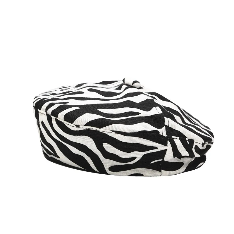 Men Women Winter Octagonal Cap Artist Painter Streetwear Pumpkin Hat Cotton Windproof Flat Top Zebra Pattern Beret Autumn U82