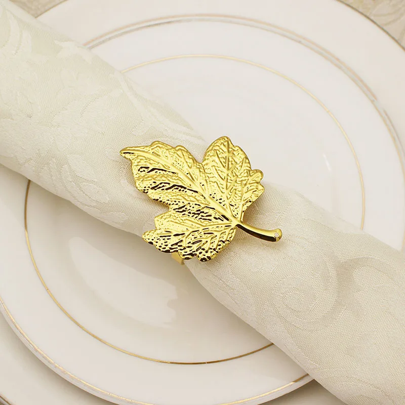 12pcs/lot Metal napkin ring golden maple leaf napkin buckle wedding holiday party table creative decoration napkin ring