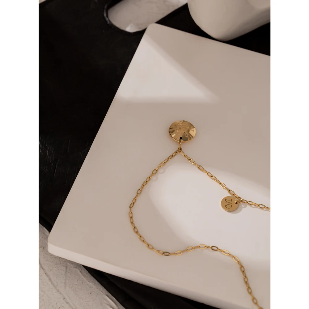 Yhpup Stainless Steel Chain Choker Necklace Trendy Round Metal Pendant 18 K  PVD Gold Plated Jewelry Boucle D\'Oreille Femme