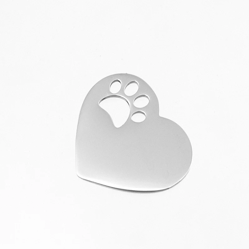 

Dog paw in heart charm pet cat dog name tags Stainless Steel mirror polished pendant 50pcs