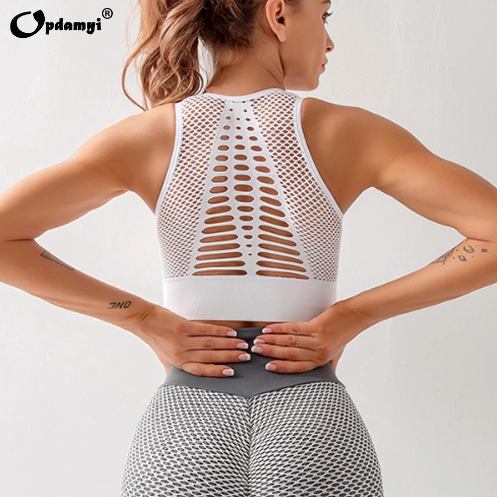 Women Sports Top Sexy Mesh Brathable Sports Bra Push Up Gym Fitness High-Impact Sports Underwear Seamless Yoga Bra Plus Size