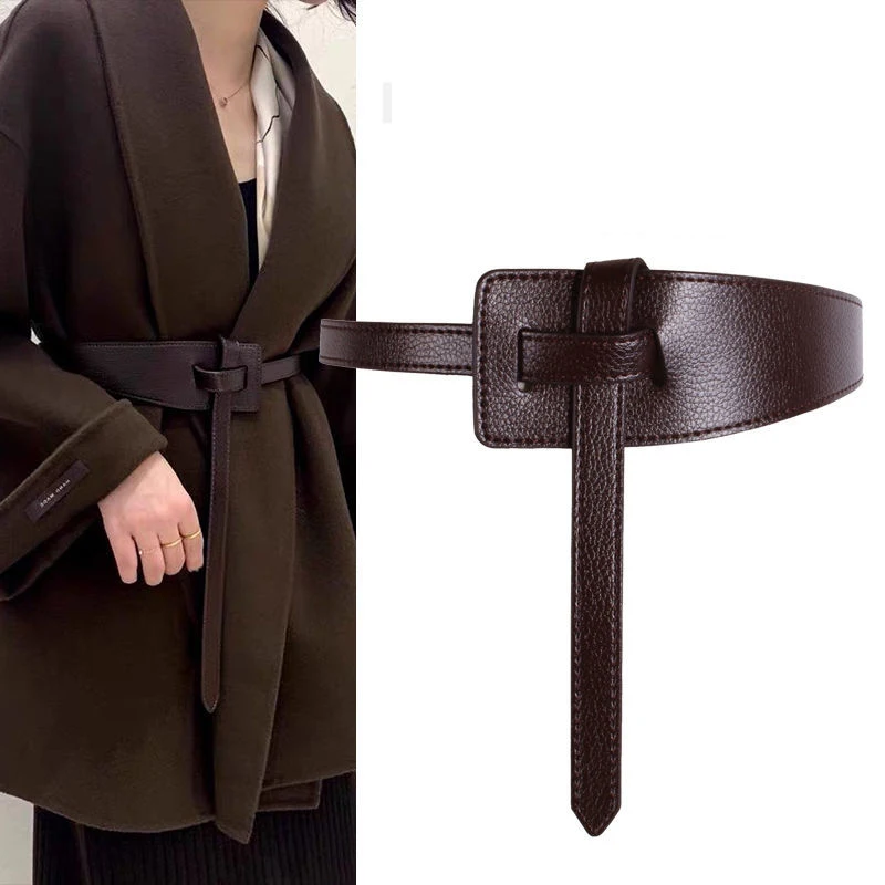 118cm Female Fashion Belt Wide Leather Corset Belt for Women Thin Knotted Black Waistband Skirt Coat Clothing Accessories