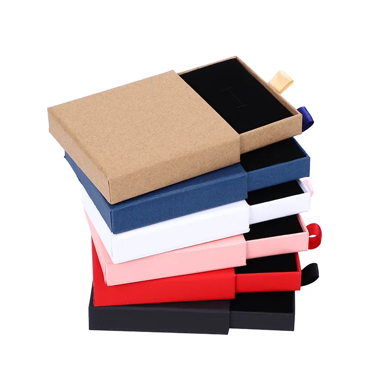 

100Pcs/Lot Pull-Out Jewelry Box Colorful Necklace Earring Bracelet Brooches Packaging Craft Paper Drawer Box For Gift Display